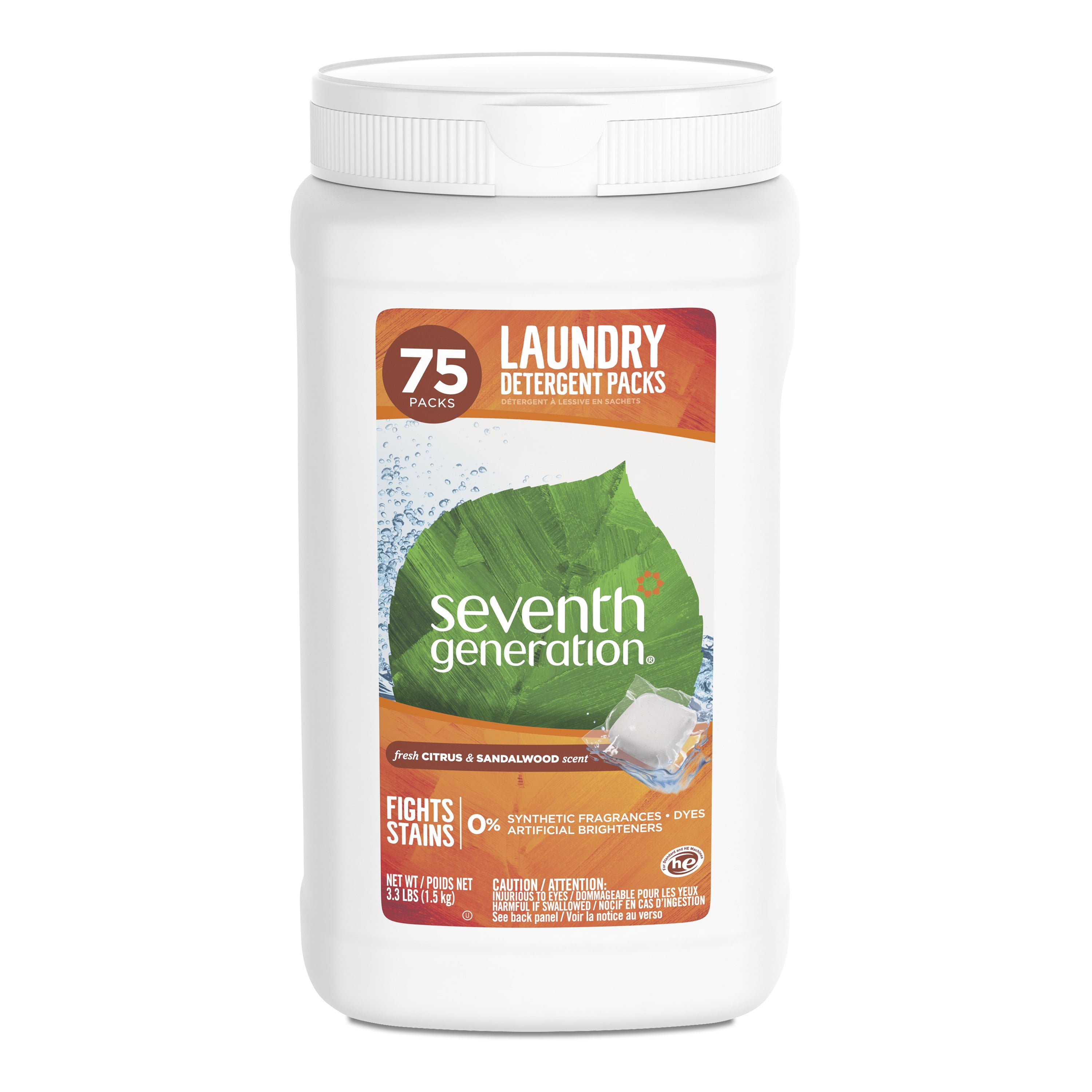 Seventh Generation Laundry Detergent Packs Citrus & Sandalwood 75 count