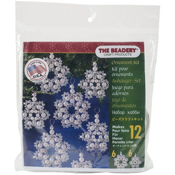 The Beadery Holiday Beaded Ornament Kit-Crystal & Pearl Snowflakes 2.5" Makes 12