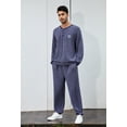 thumbnail image 2 of Vulcanodon Mens Pajama Set, Long Sleeve Henley Collar Loungewear for Casual Sleepwear,(Navy Mel,L), 2 of 5