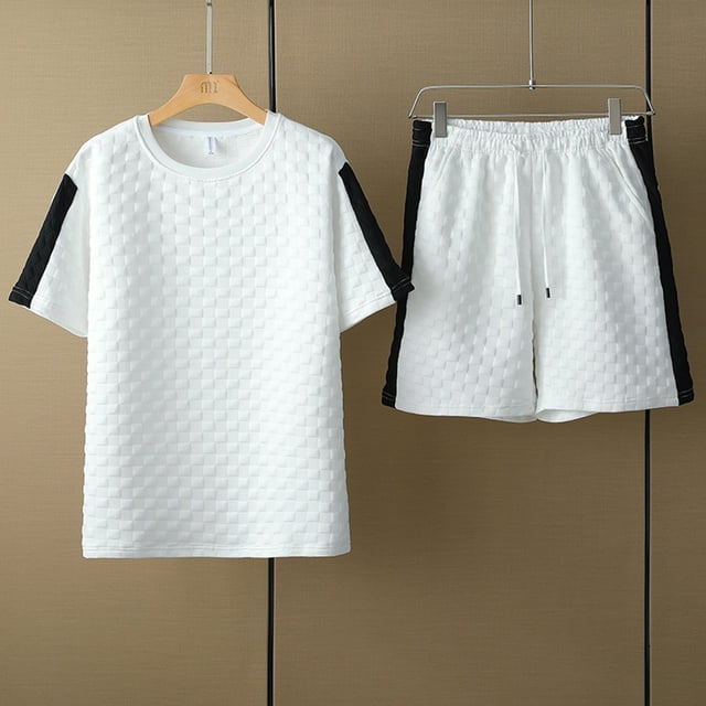 TIMIFIS Mens Short Set 2 Piece Outfits Ensembles Mode Summer Survêtements Décontractés Mode Décontractée Boutons Imprimé Plage Col Rabattu Short-Manches Shorts Costume - Automne
