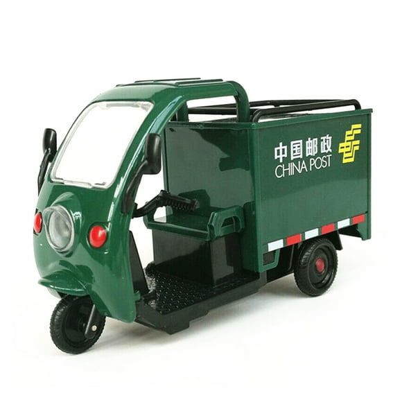Alloy Tricycle Model Green Post Express Car Toy Car Model With Sound And Light Birthday Christmas New Year Gift
