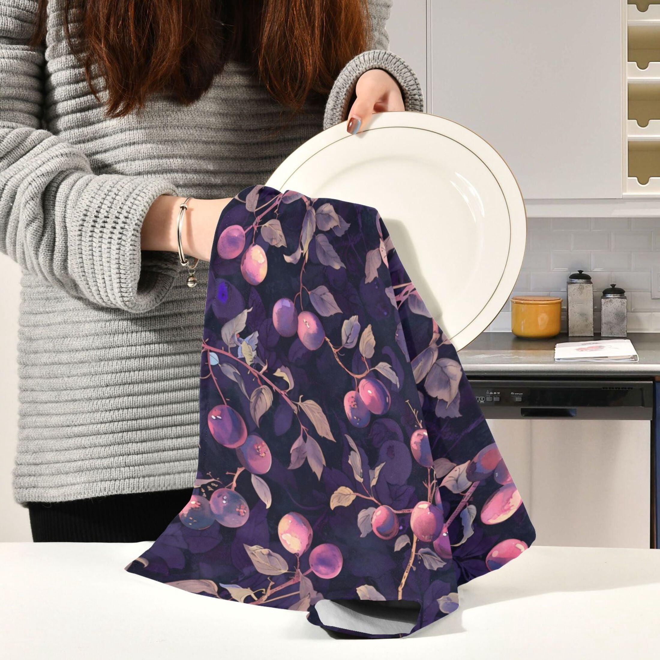 Kitchen Towel 28x18 Inches x6，Plate Towel, Decorative Towel, Napkin, Tea Towel Tea Towels For Kitchen Dish Cloths & Dish Towels Purple Plum