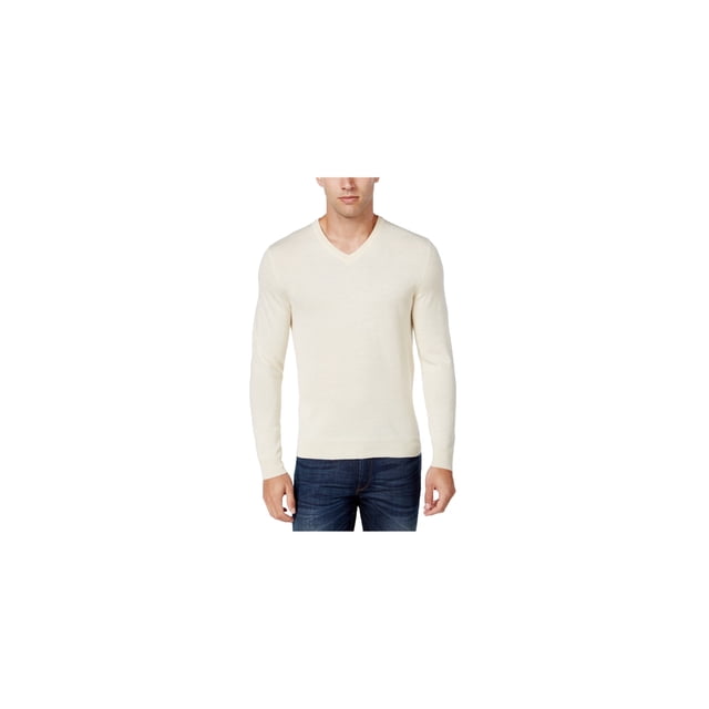 Club Room Mens Merino Blend Pullover Sweater, Off-White, Medium