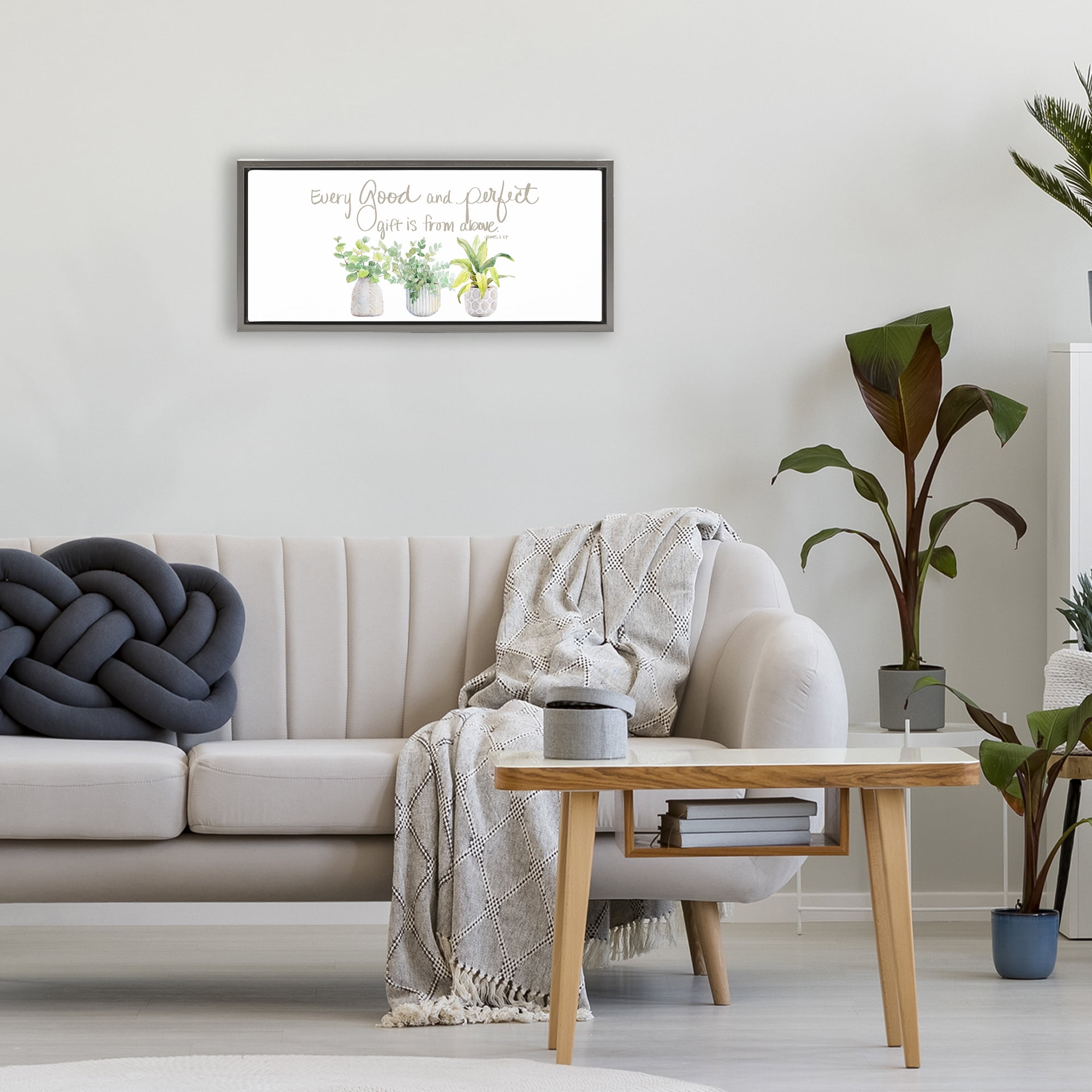Stupell Industries Every Good & Perfect Gift Gray Framed Floater Canvas Wall Art, design by Lanie Loreth