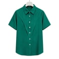 thumbnail image 6 of Hxshgdsn Womens Dressy Blouse Lapel Button Down Spring Short Sleeve Business Tees Summer Outfits（Dark Green/XL）, 6 of 7