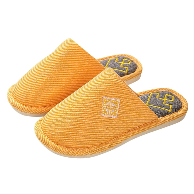 Mens and Womens Home Slippers Simplicity Solid Color Close Toe Comfortable Non-Slip Indoor Flax Slippers Yellow
