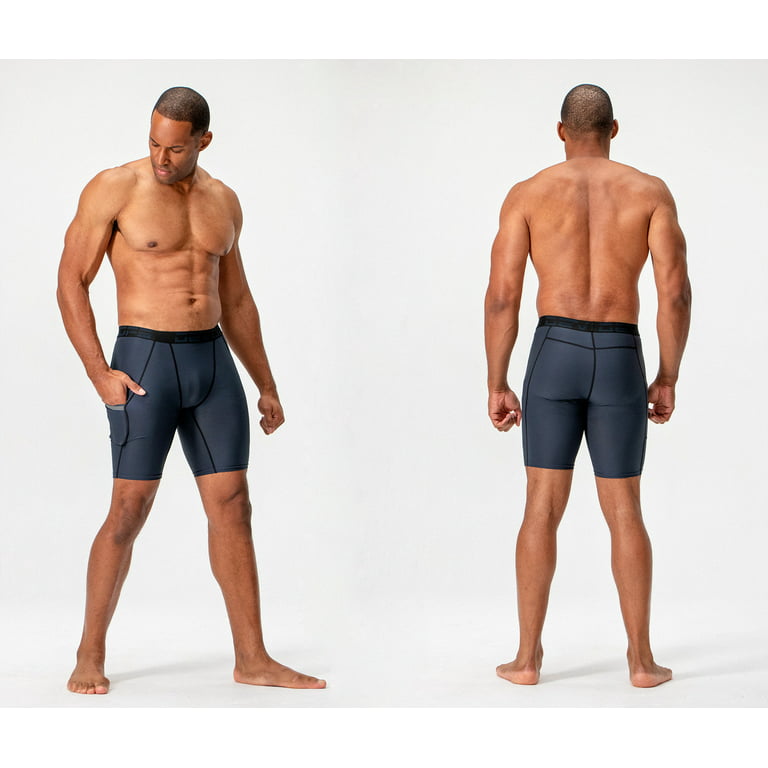 DEVOPS 3 Pack Men's Compression Shorts Underwear With Pocket (X-Large,  Black/Charcoal/Red)