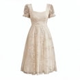 thumbnail image 6 of NTACZA Dresses for Women 2026 Wedding Guest Dresses Midi Dressy Square Neckline A-Line Mesh Embroidered Beige L, 6 of 7