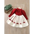 thumbnail image 2 of Toddler Girl Knit Patchwork Sweet Dress Long Sleeve O-Neck Bowknot Decoration A-Line Dress for Autumn, 2 of 3