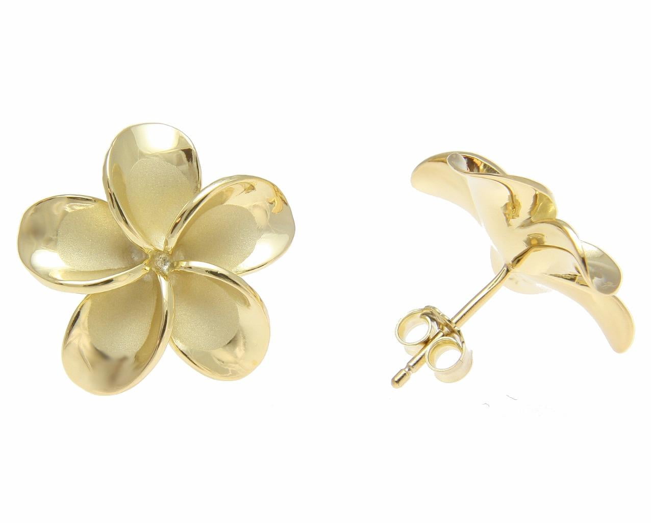 Brass Flower Stud Earrings Brass Flower with Sterling Silver Post