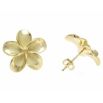 925 sterling silver yellow gold plated Hawaiian plumeria flower no cz stone post stud earrings 18mm