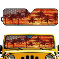 Uorisanigo Windshield Sun Shade Compatible with Jeep Wrangler American Flag Palm Tree Sun Shade Fit for Wrangler TJ JK JL & Gladiator JT/ Jeep Gladiator 2020-2025, Keep Car Interior Cooler