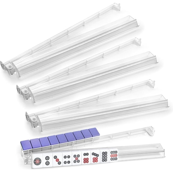 TRINKA 4-Piece Clear Mahjong Rack with Pushers, Tile Holder Set for American Mahjong Game Night