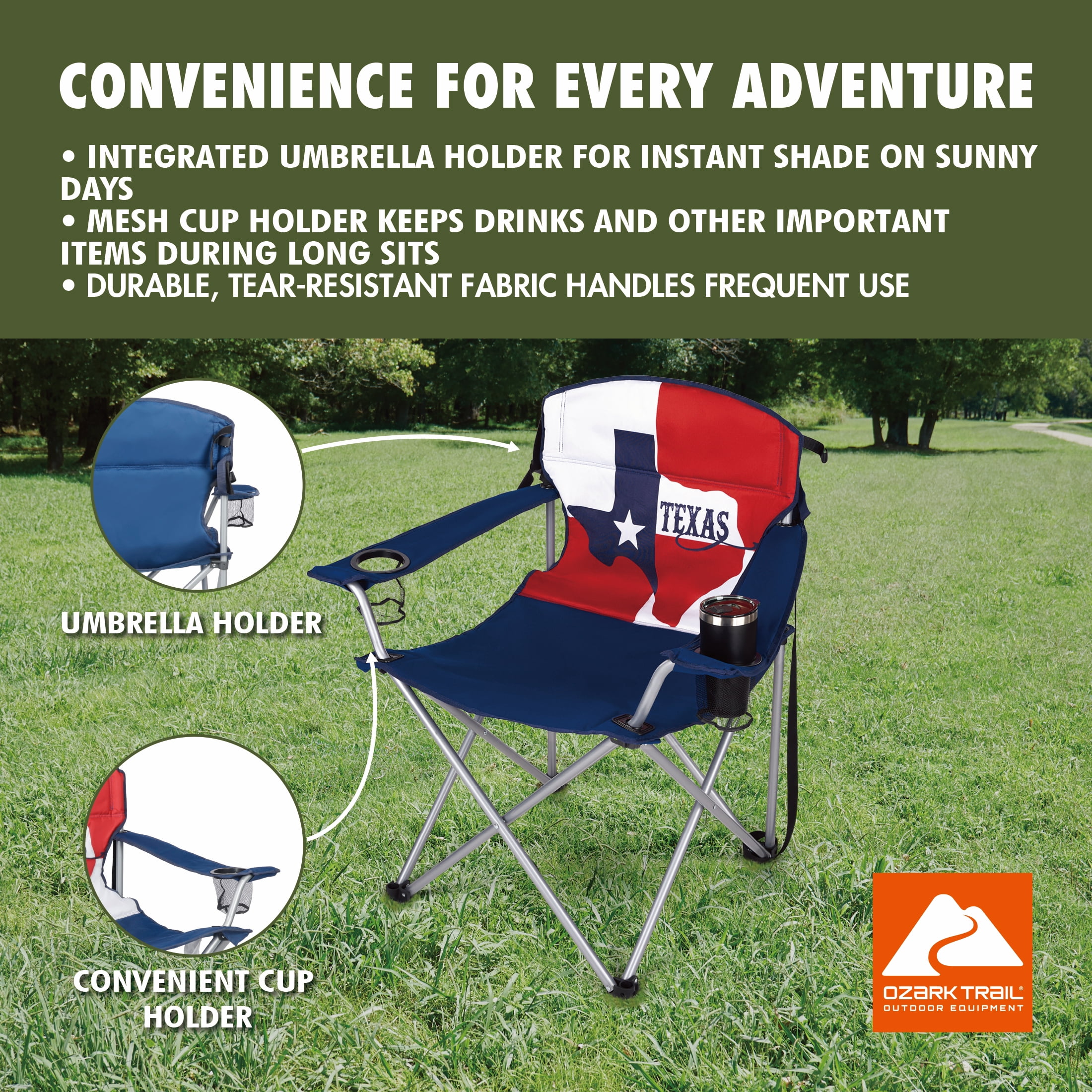Ozark Trail Texas Big & Tall Camp Chair, Texas Pattern