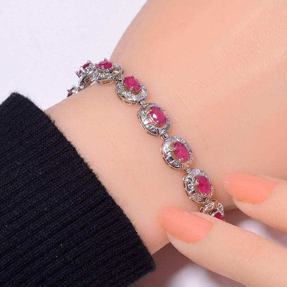 Ruby - 925 Sterling Silver Tennis Bracelet 7.99" B_9730_725_18, New Year Sale, Valentin's Day Gift