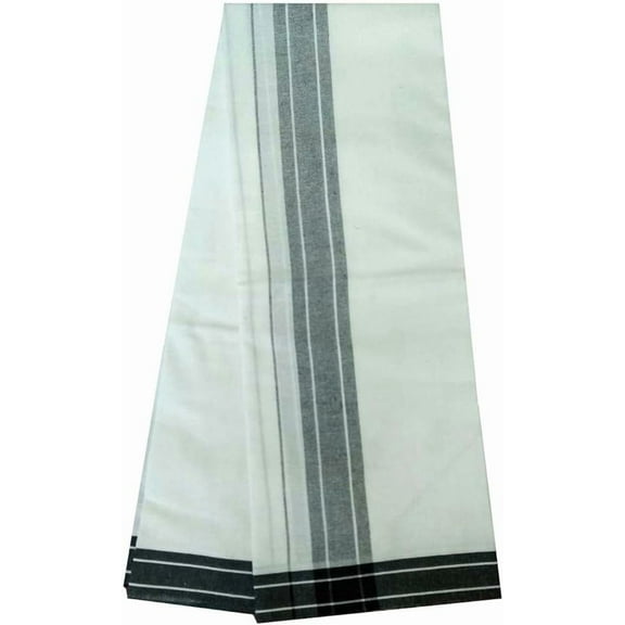 Stylesindia Pure Cotton Double Layer Dhoti Vesti Mundu Golden Zari Broad Border Dhoti 3.6 Meter-Cream