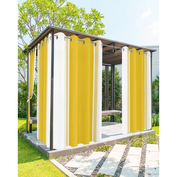 Outdoor Curtains for Patio, Yellow Geometric Waterproof Blackout Outside Curtain for Porch/Pergola/Gazebo, Modern Striped Abstract Art Aesthetics Thermal Insulated Drapes, 2 Panels, 54 x 108 Inch
