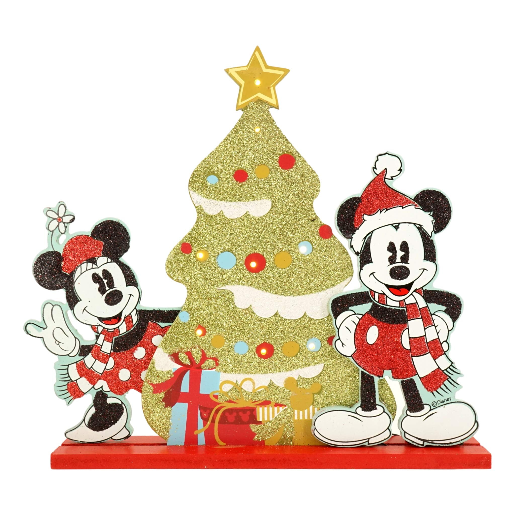 Ruz Mickey and Minnie Wooden Christmas Tree Light up (11