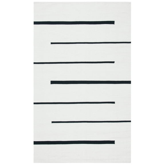 SAFAVIEH Montauk Oswald Geometric Striped Cotton Area Rug, Ivory/Black, 5' x 8'