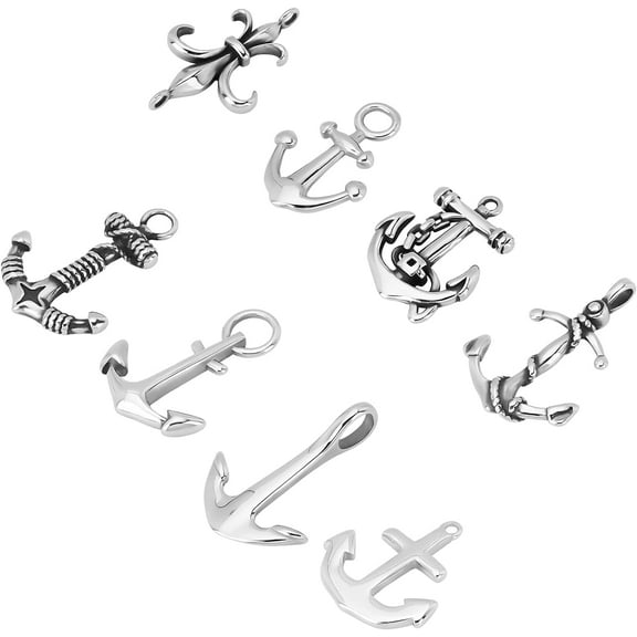 About 8 Styles Anchor Charms Silver Pendant Stainless Steel Pendants Charms Metal Pendant for DIY Necklaces Jewelry Making(1pc/Style) 25-31mm