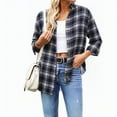 thumbnail image 5 of HOWPAY Plaid Shirts for Women V Neck Collared Button up Long Sleeve Casual Blouse Stretch Loose Fit Lightweight Cozy Soft Casual Tops Navy M, 5 of 8