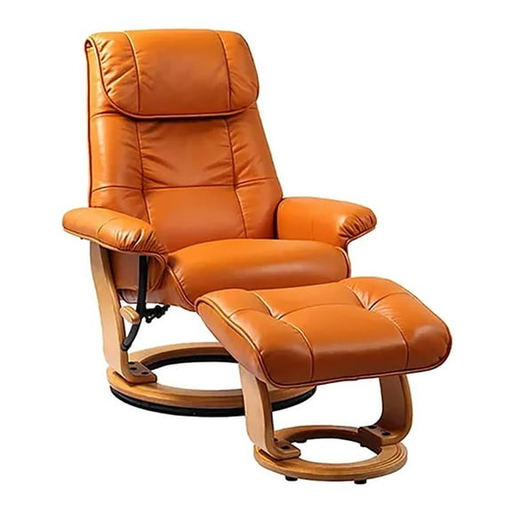 Pemberly Row Contemporary Orange Leather Swivel Recliner with Matching Ottoman