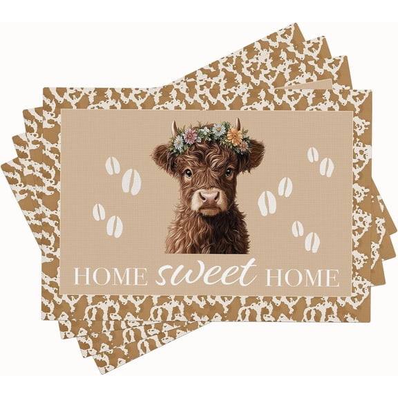 Highland Cow Placemats Set of 4 Place Mats Animal Table Mats for Kitchen Dining Restaurant Decoration for Table Decor Home Party 4 PCS 12x18 Inch