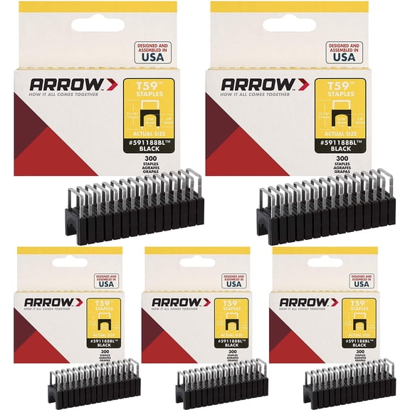 Arrow Fastener 591188BL Genuine T59 Insulated Black 1/4-Inch by 5/16-Inch Staples, 5 Pack of 300
