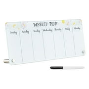 Navaris Weekly Whiteboard Planner - Small Dry Erase Glass Whiteboard To Do Calendar for Office Desk Dry Erase Schedule Board - 16 x 6 Inches - Flowers