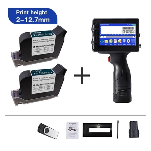 12.7/25.4mm Label Printer, Handheld Inkjet Printer, 2D Bar Lot Number Logo Encoding Machine Portable ,Complete Kit
