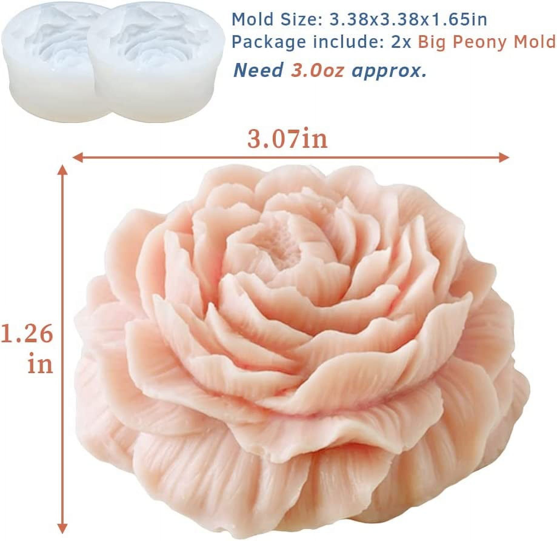 ABCISI 2PCS Peony Flower Silicone Soap Molds, 3D Resin Candle Molds Flower Fondant Silicone Mold for Handmade Cake Decoration Cupcake Jelly Candy Chocolate, Epoxy Casting Resin Craft