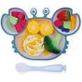 thumbnail image 1 of Plato con ventosa Vajilla de silicona Bebe Mantel individual de silicona con cucharas Plato de succión sin BPA para lavavajillas y microndes (azul) JM, 1 of 4