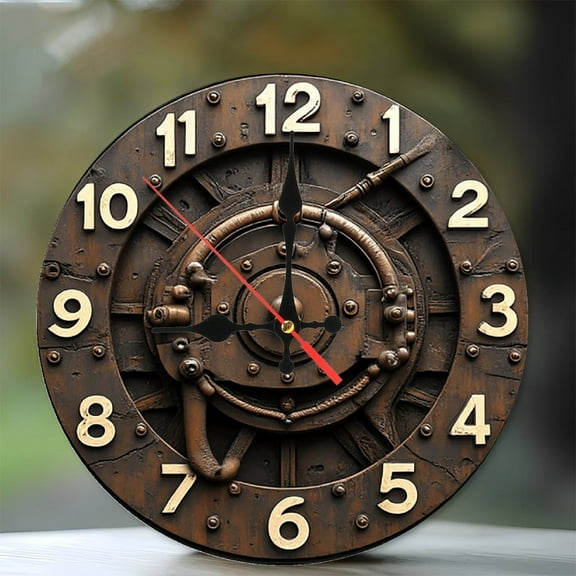 Steampunk Wall Clock Vintage Gear Clock Rustic Home Decor 10-Inch Silent Wooden Wall Clock, Battery Operated (AA Batteries Not Included), Artistic Home Decor