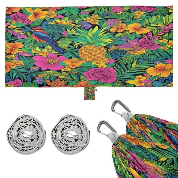 Wobogo Tropical Pineapple Camping Hammocks 330 lb Capacity with Tree Straps and Hanging Pockets for Outside Hiking Beach Backpack Travel