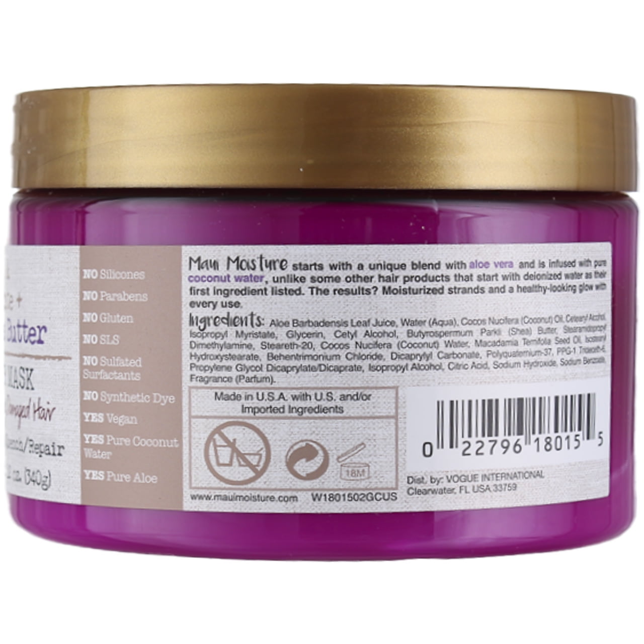 Maui Moisture Heal And Hydrate + Shea Butter Hair Mask, Coconut, 12 oz (6 pack) (Bundle)
