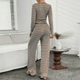 thumbnail image 4 of Maean Womens Lounge Sets Long Sleeve Striped Shirts and Drawstring Wide Leg Palazzo Pants 2 Piece, 4 of 7