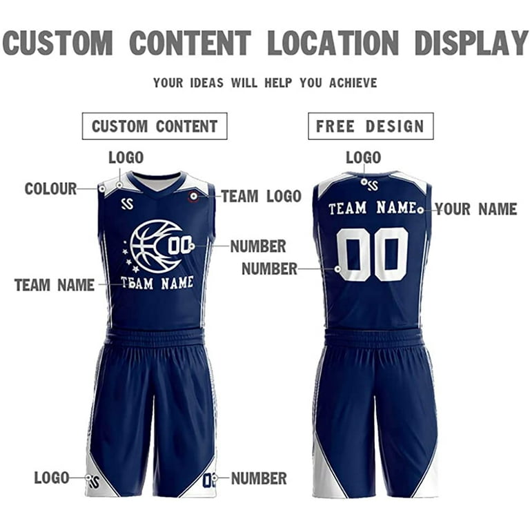 Customize Youth Basketball Uniform Sets Mesh Navy Blue Basketball