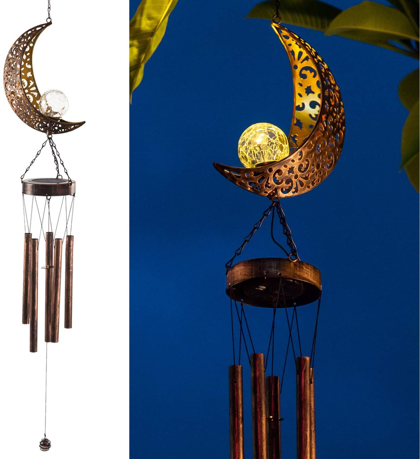 LeiDrail Wind Chimes Solar Wind Chimes for Outside Haning Metal Star Crackle Glass Ball Lights Memorial Sympathy Windchimes Outdoor Decor Gifts for Women Men for Garden Yard Patio 