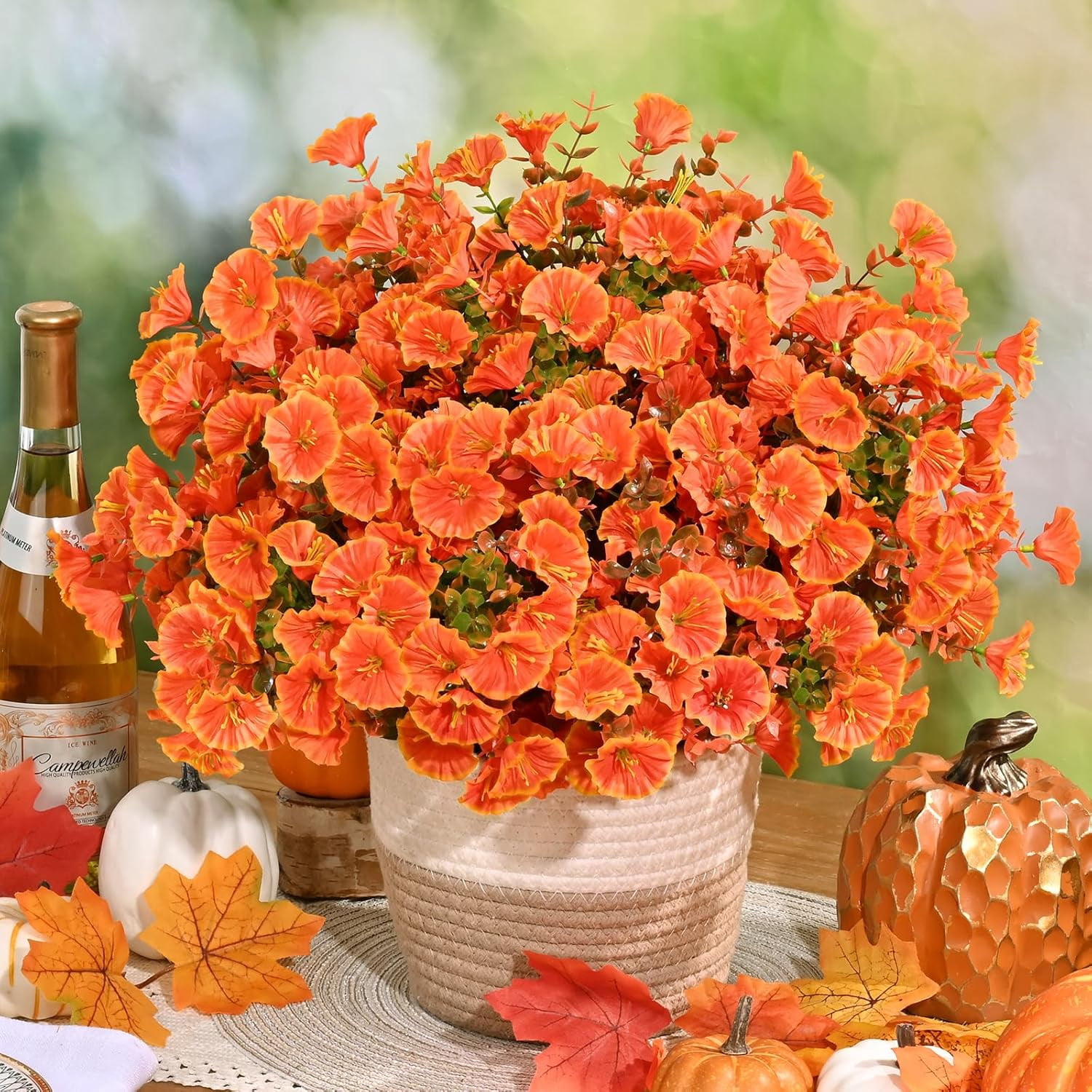 Lyacmy 36 Bundles Artificial Fall Flowers for Outdoor, Fake Mums UV Resistant Fake Flowers Fall Decorations for Home Garden,Green Orange
