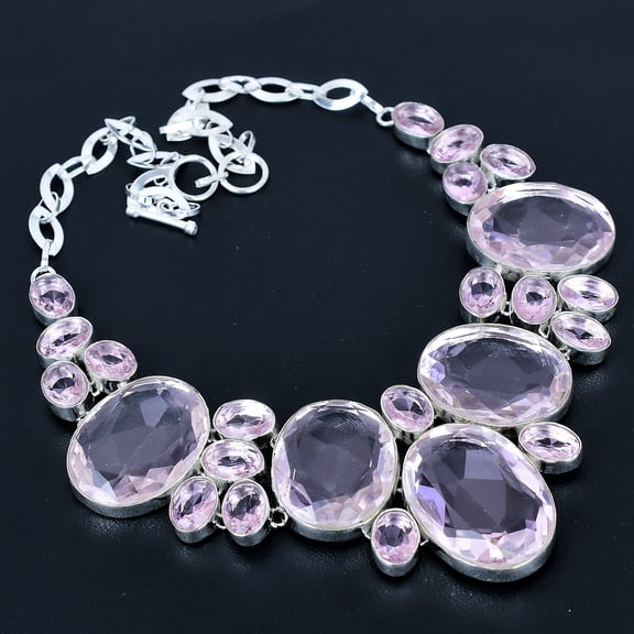 Pink Kunzite Gemstone Handmade 925 Sterling Silver Jewelry Necklace 18" VJ 1291