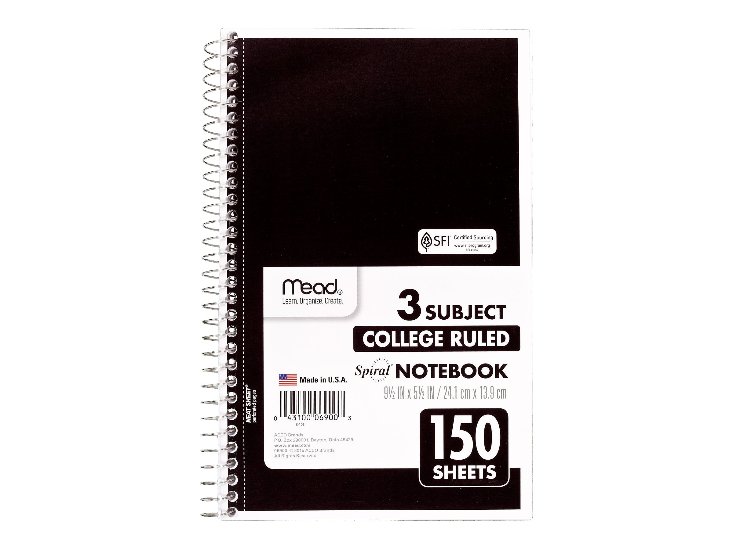 Mead Spiral 3Subject Notebook 6 x 9.5 06900CT
