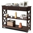 thumbnail image 1 of Costway 3-Tier Console Table X-Design Sofa Entryway Table with Drawer & Shelves Espresso, 1 of 10