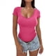 thumbnail image 2 of Camisa Ajustada de Corta para Mujer, Cuello en V Básico, Camiseta Ajustada, Top Rosa Rojo XS, 2 of 8
