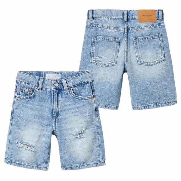 Yuncity Boys Shorts Solid Color High Waist Elastic Button Ripped Jeans Lightweight Summer Casual Fashion Outdoor Daily Wear Kids Shorts Size 4-5 Years Blue