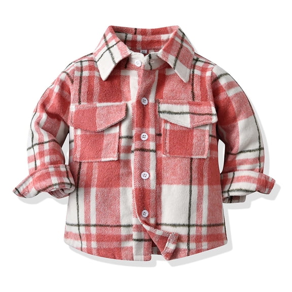 Toddler Baby Boys Flannel Plaid Shirt Kids Button Fall Long Sleeve Down Jacket Lapel Pocket Top Fashion Casual Clothes