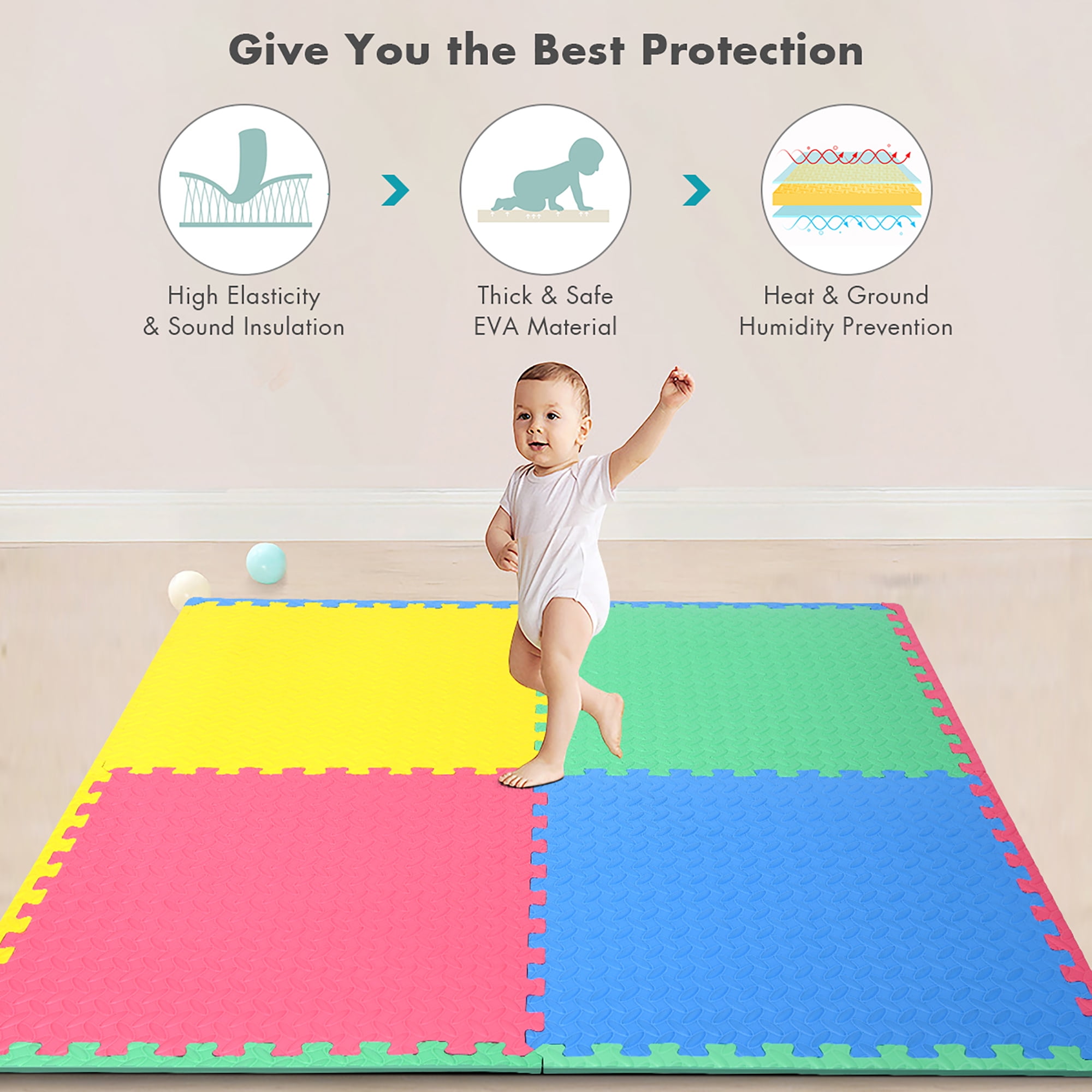 Costway 12PCS Kid’s Puzzle Exercise Play Mat w/EVA Foam Interlocking Tiles (25''x25'')
