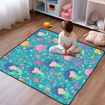 WOBOGO Cartoon Mermaids Blue Pattern Baby Playmats Extra Large Waterproof Rollable Activity Pads for Toddlers 50×50inch
