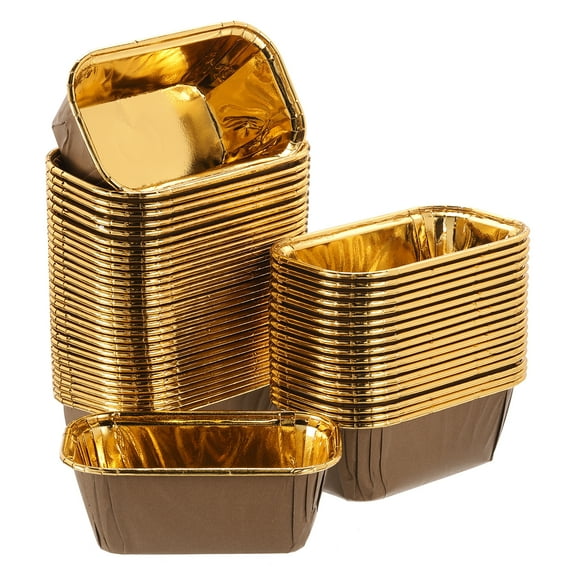 Uxcell 50 Pcs Single-sided Aluminum Foil Cupcake Liners, Greaseproof Muffins Baking Cupcakes for Wedding Birthday Party Decoration, Brown (Rectangle)