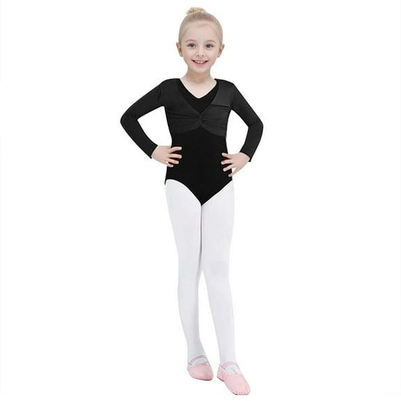 WOYY Big Girls Long Sleeve Ballet Wrap Top Cotton Solid Color Dance Blouse Shirt