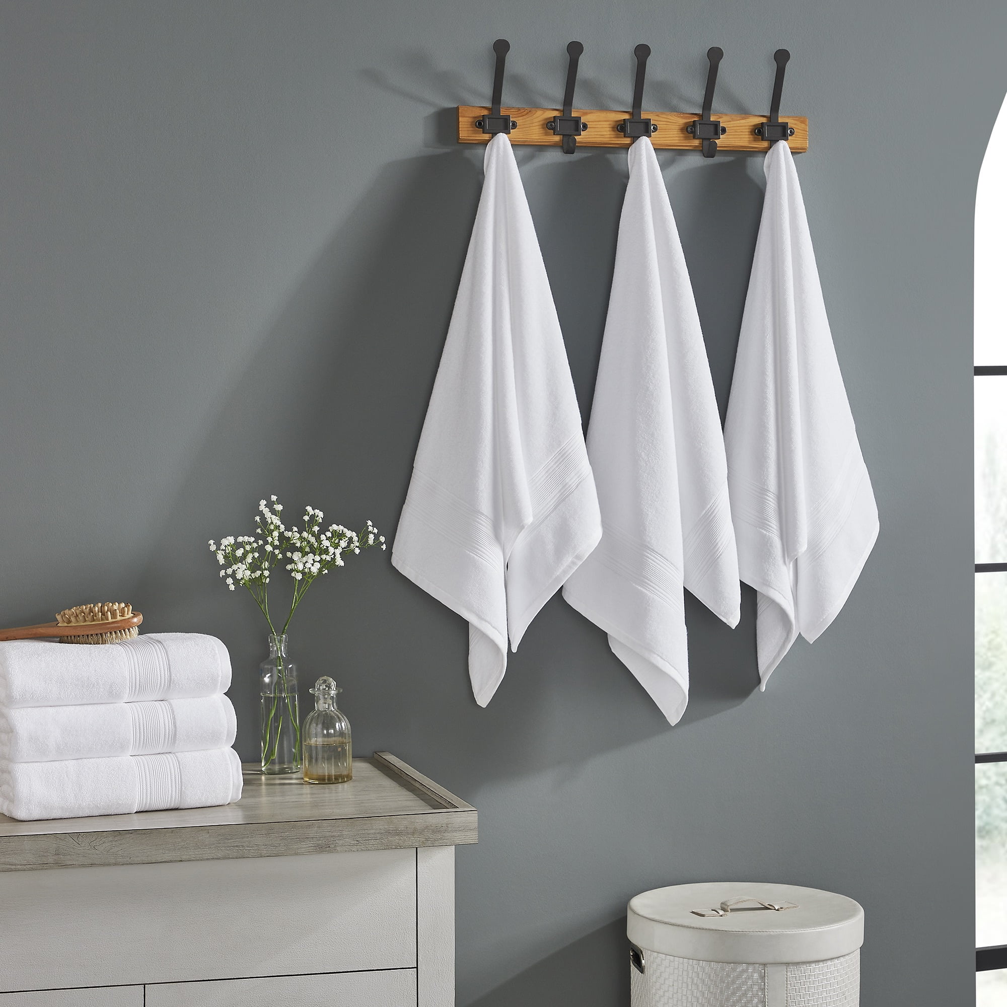 Modern Threads Hotel Collection 6-Pack 100% Ring Spun Cotton, Highly Absorbent Quick Drying Bath Towel Set, White, 24" x 48"